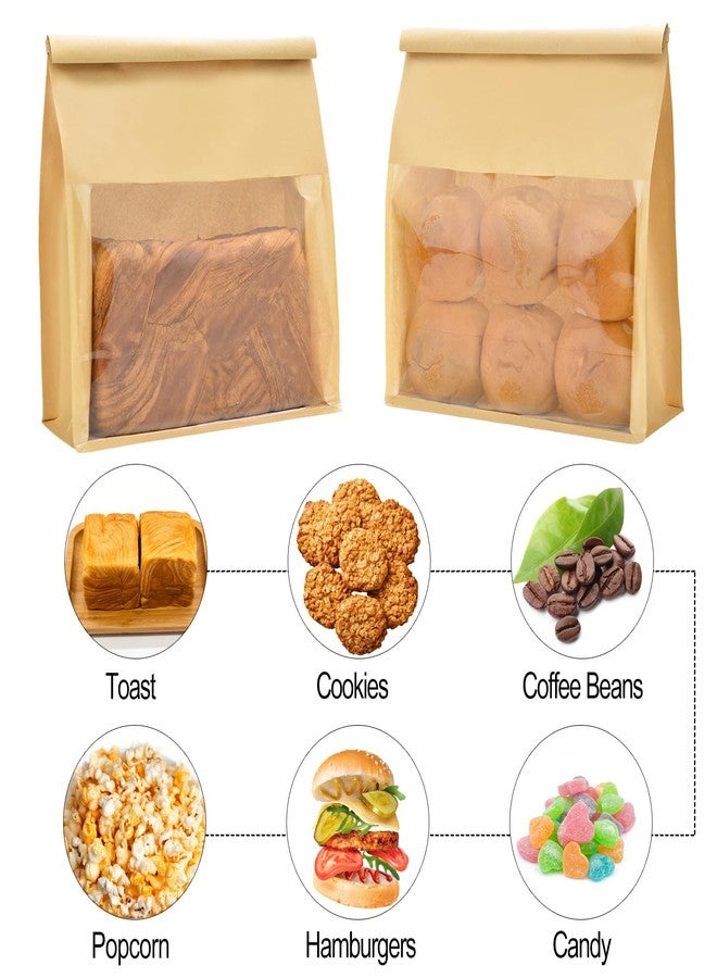 Funcoo 50 Bread Bags with Tabs for Homemade Sourdough Bread Bakery Storage Bags with Window/Ties，Large Bakery Loaf Bag for Baked Goods Packaging(11'' X 8.7'' X 4.3'') (Kraft) - Image 5